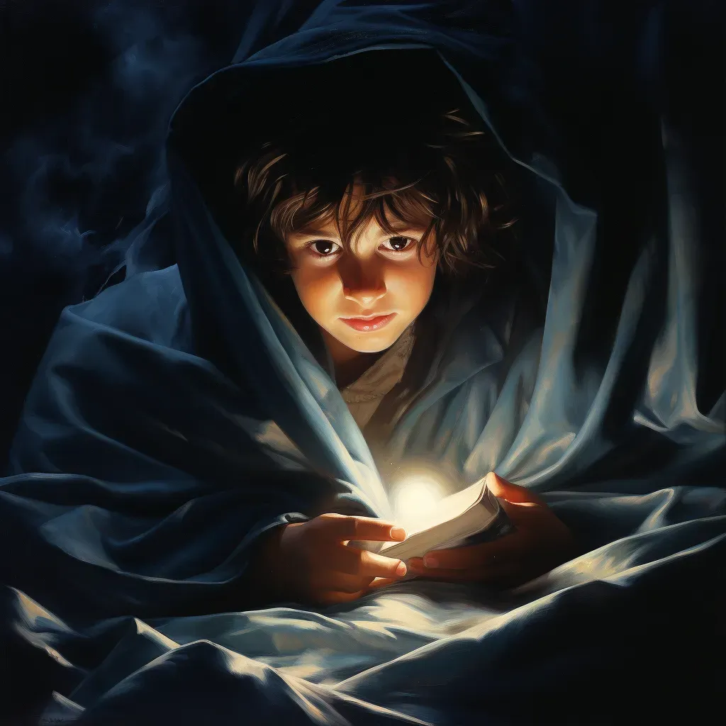 Child reading under blanket with flashlight creating a cozy atmosphere - Image 1