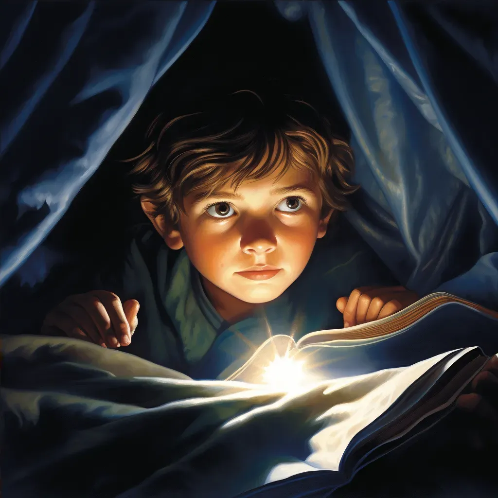 Child reading under blanket with flashlight creating a cozy atmosphere - Image 4