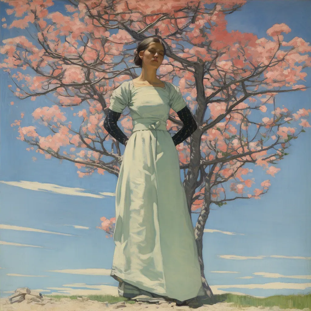 Figure under blossoming tree with falling petals - Image 4