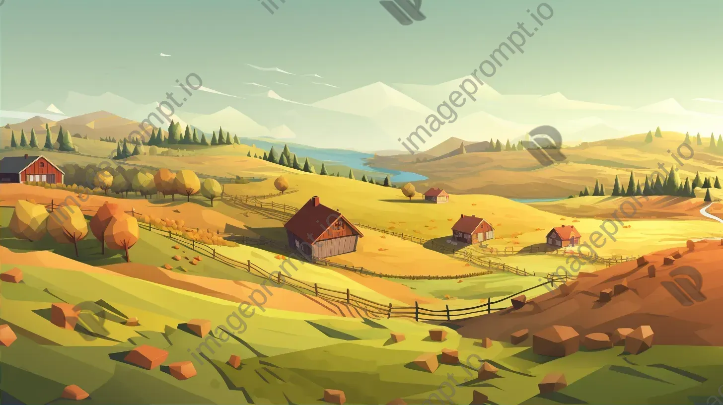 Polygonal depiction of a serene farming field - Image 2