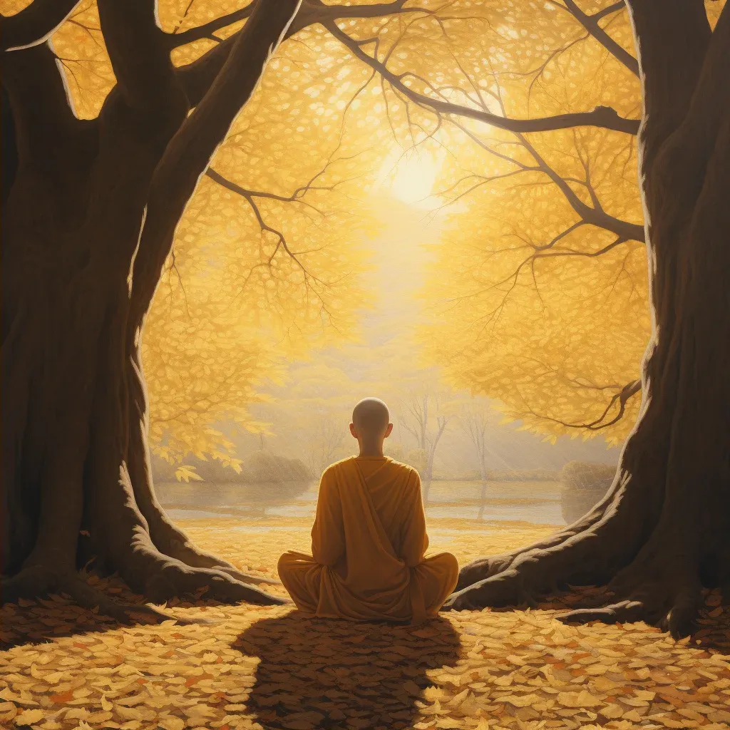 Young Monk Meditating Beneath Bodhi Tree