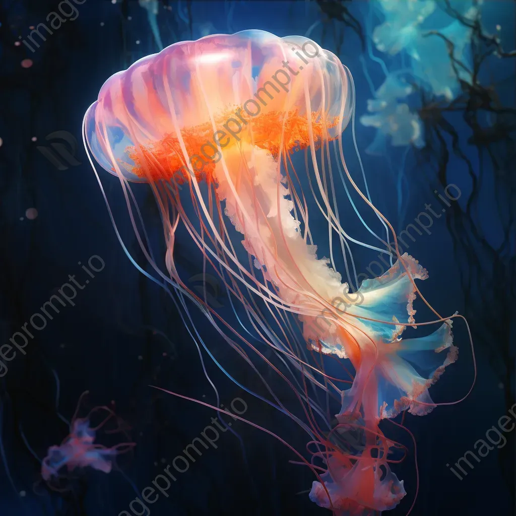 Primitivist style painting of a glowing jellyfish in the deep ocean - Image 3