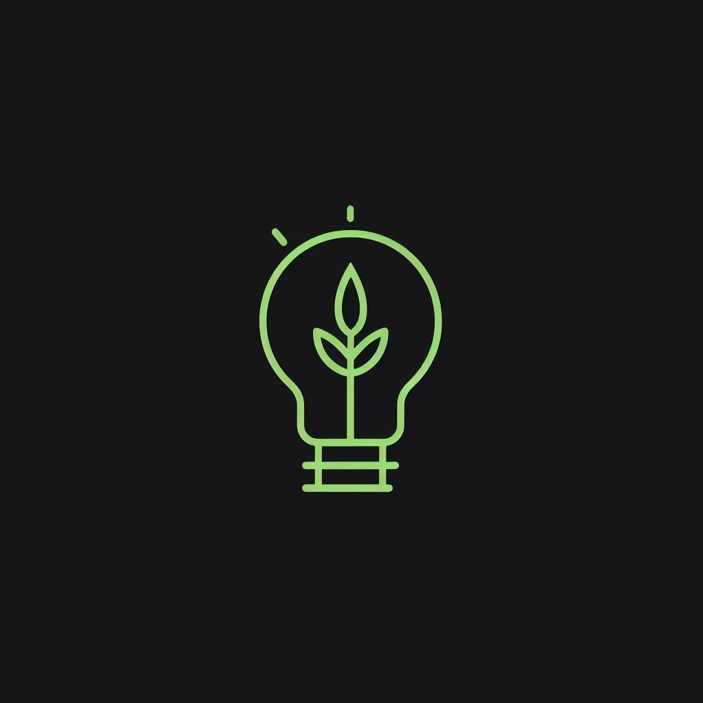 Logo featuring a monoline illustration of a light bulb with a plant growing inside, in green and black. - Image 2