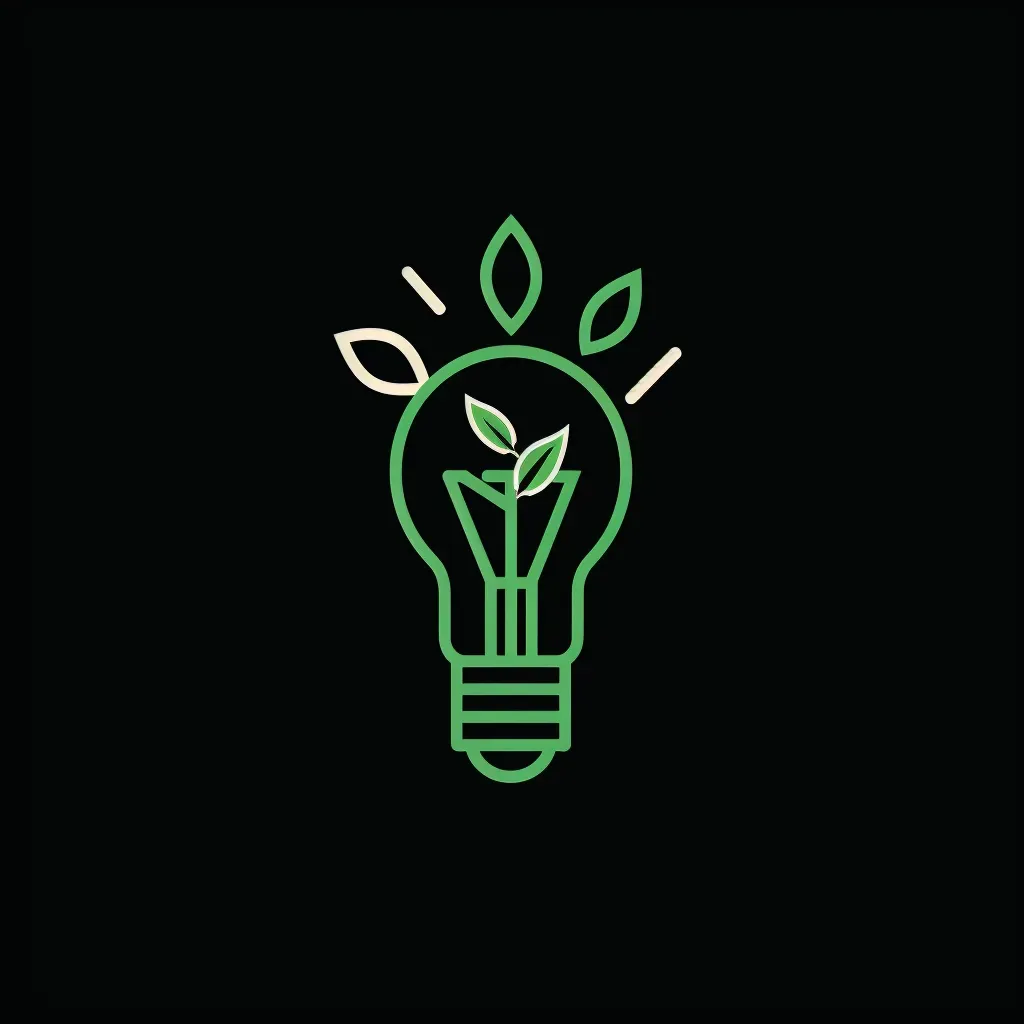 Logo featuring a monoline illustration of a light bulb with a plant growing inside, in green and black. - Image 3