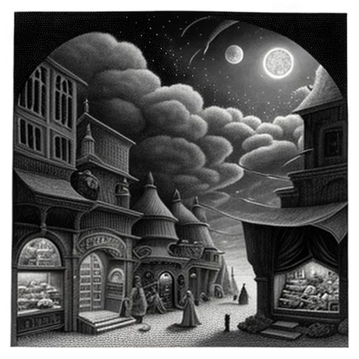 Magical bazaar floating among clouds with merchants selling mystical wares - Image 1