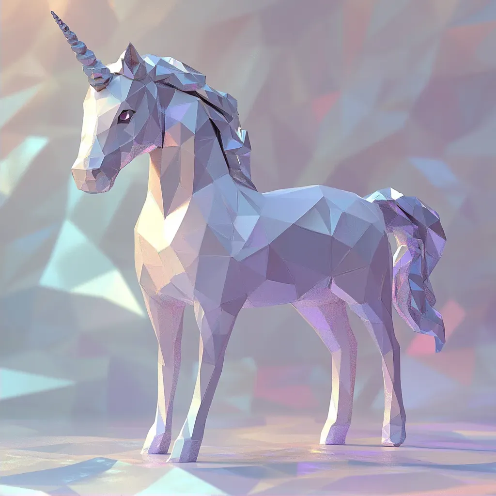 Sparkling ethereal low poly unicorn with art deco hints - Image 2