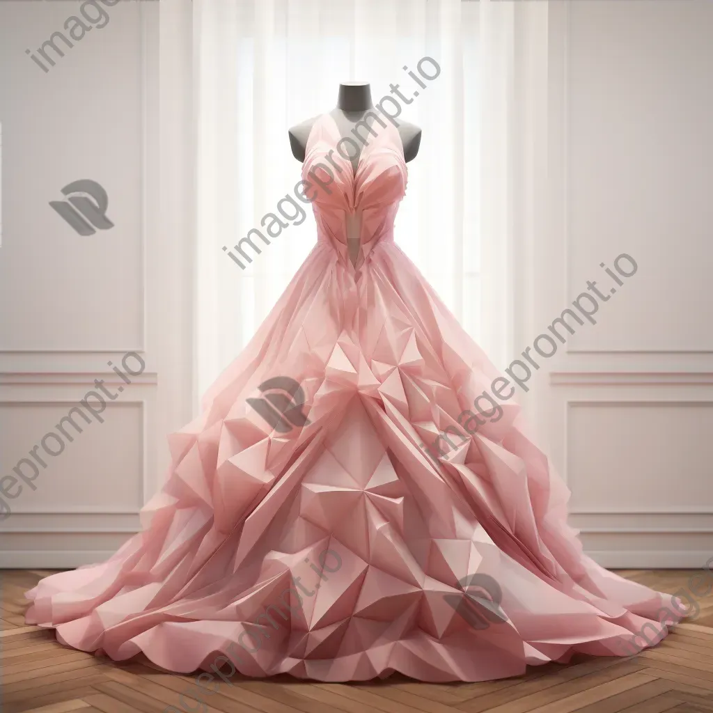 Ballerina pink, low poly ball gown detailed with geometric petals - Image 4