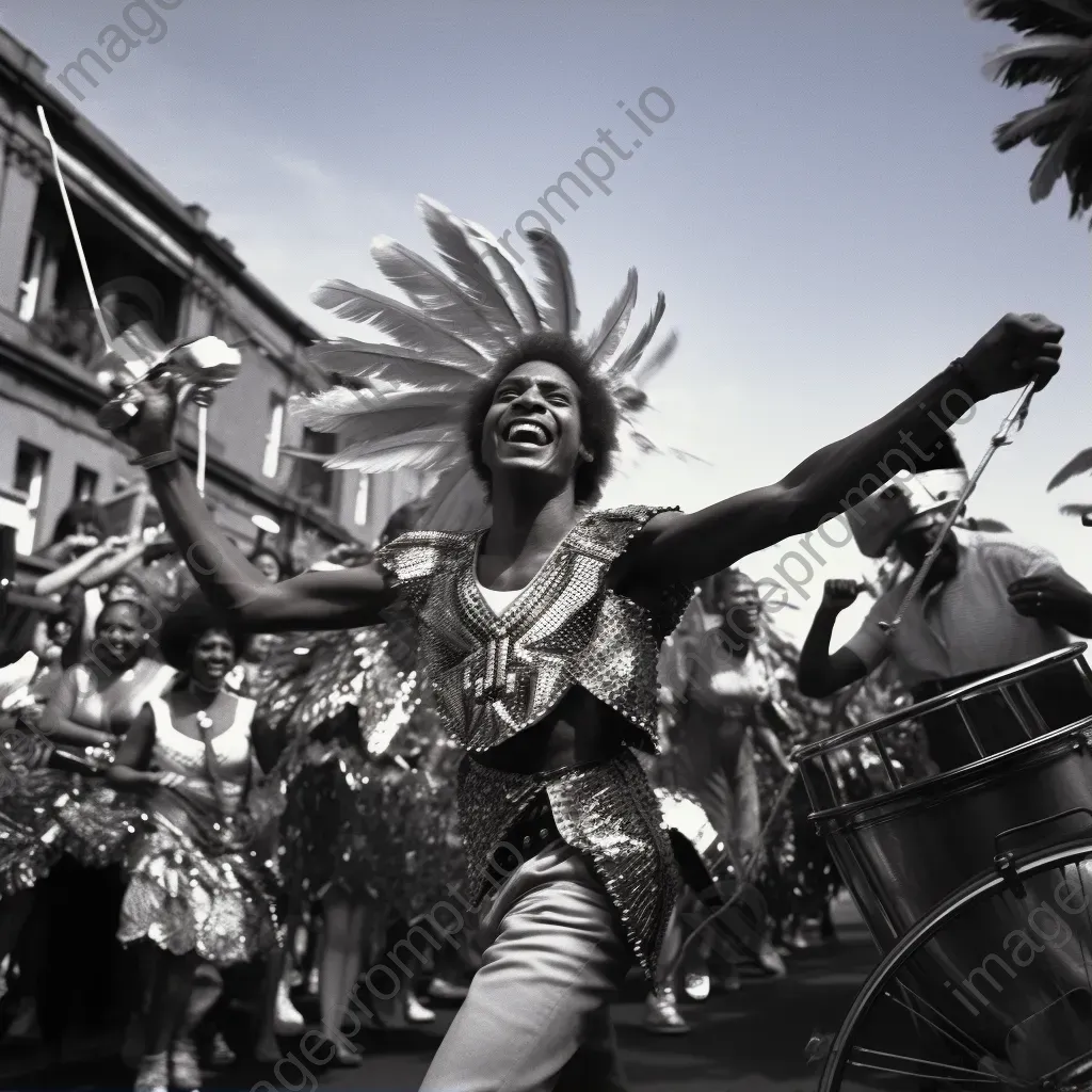 Image of a vibrant carnival with steel drums and dancers in colorful costumes - Image 1