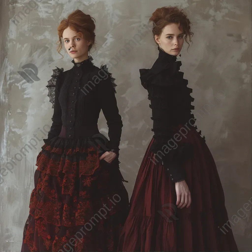 Edwardian era fashion long skirts and high collars - Image 1