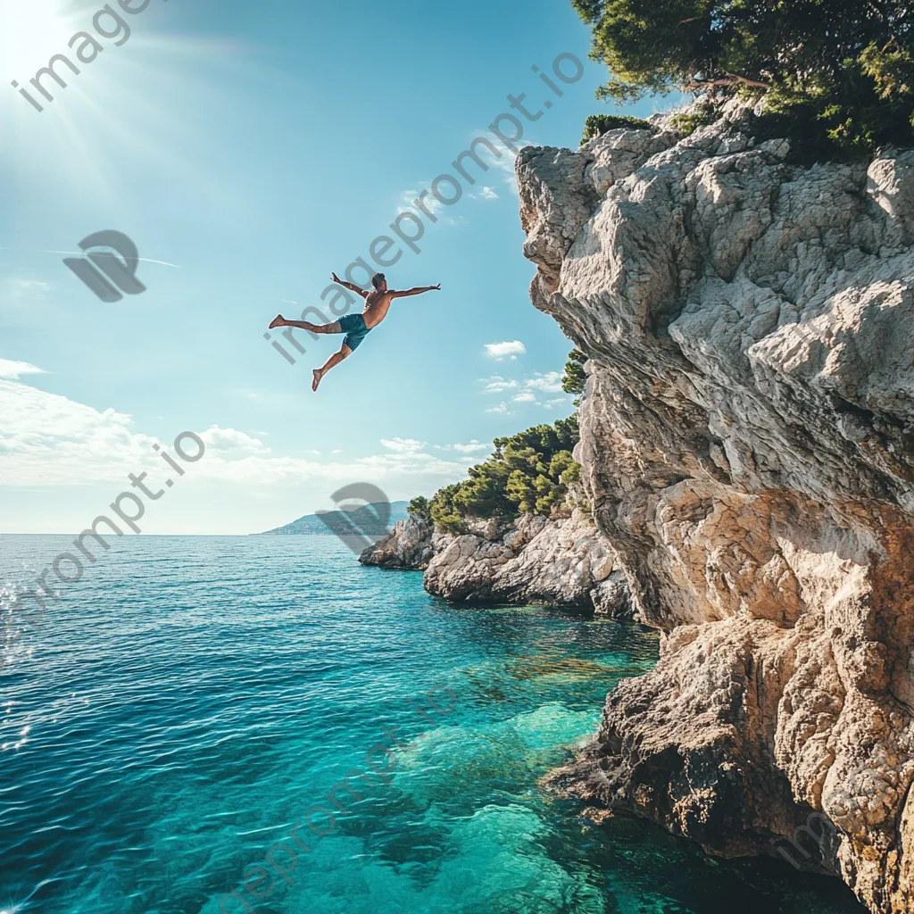 Athlete cliff diving into blue water - Image 2