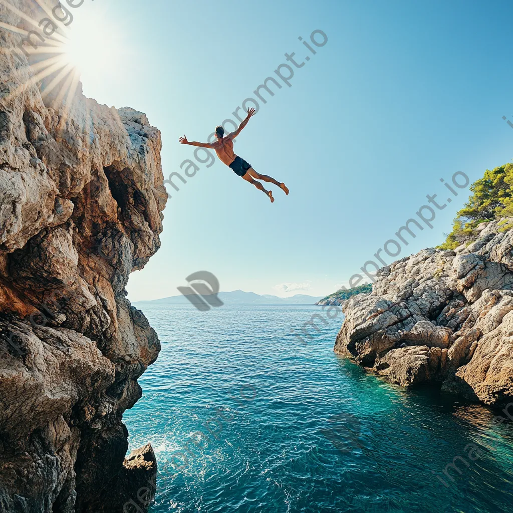 Athlete cliff diving into blue water - Image 3