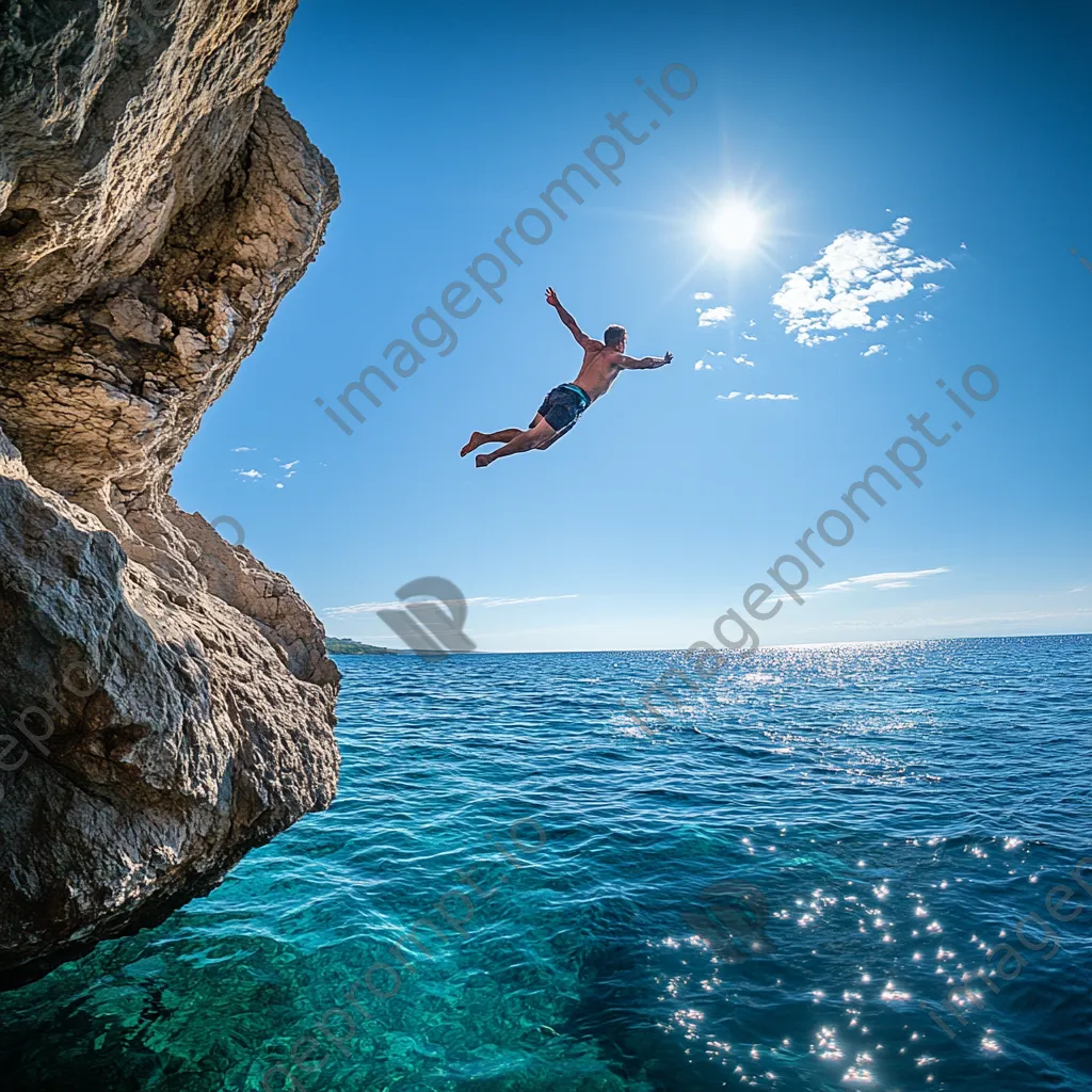 Athlete cliff diving into blue water - Image 4