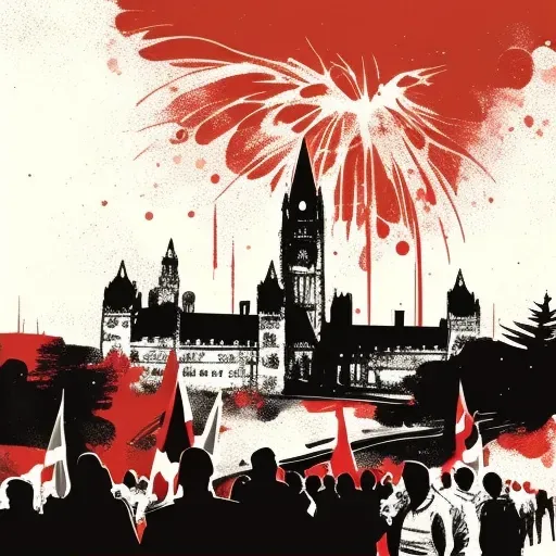 Image of a vibrant Canada Day celebration with fireworks and a crowd in red and white - Image 2