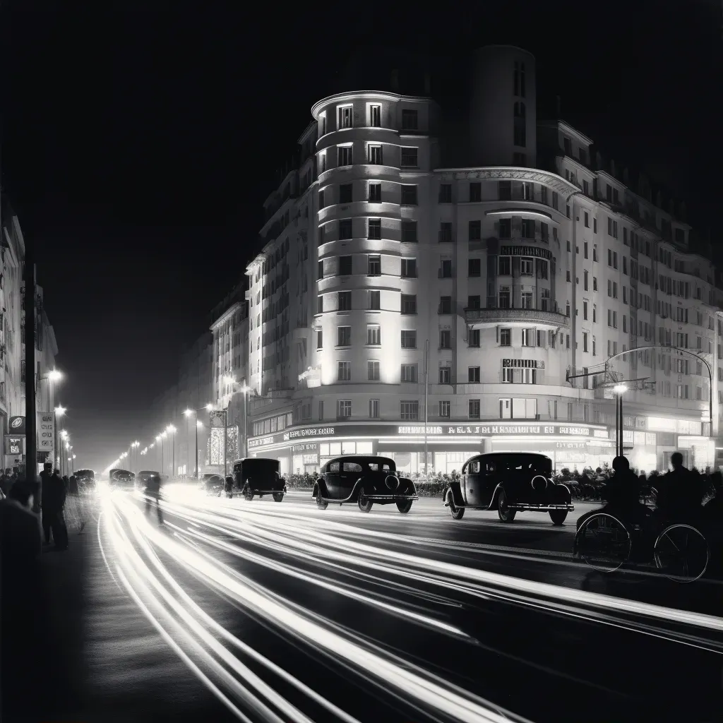 Cityscape with speeding cars and illuminated trails - Image 1