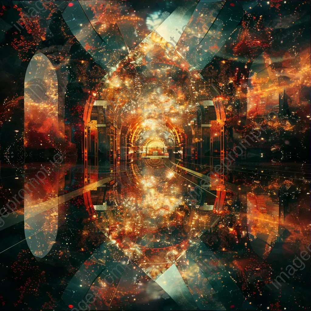 Abstract geometric landscape with glowing gate and kaleidoscopic patterns - Image 3