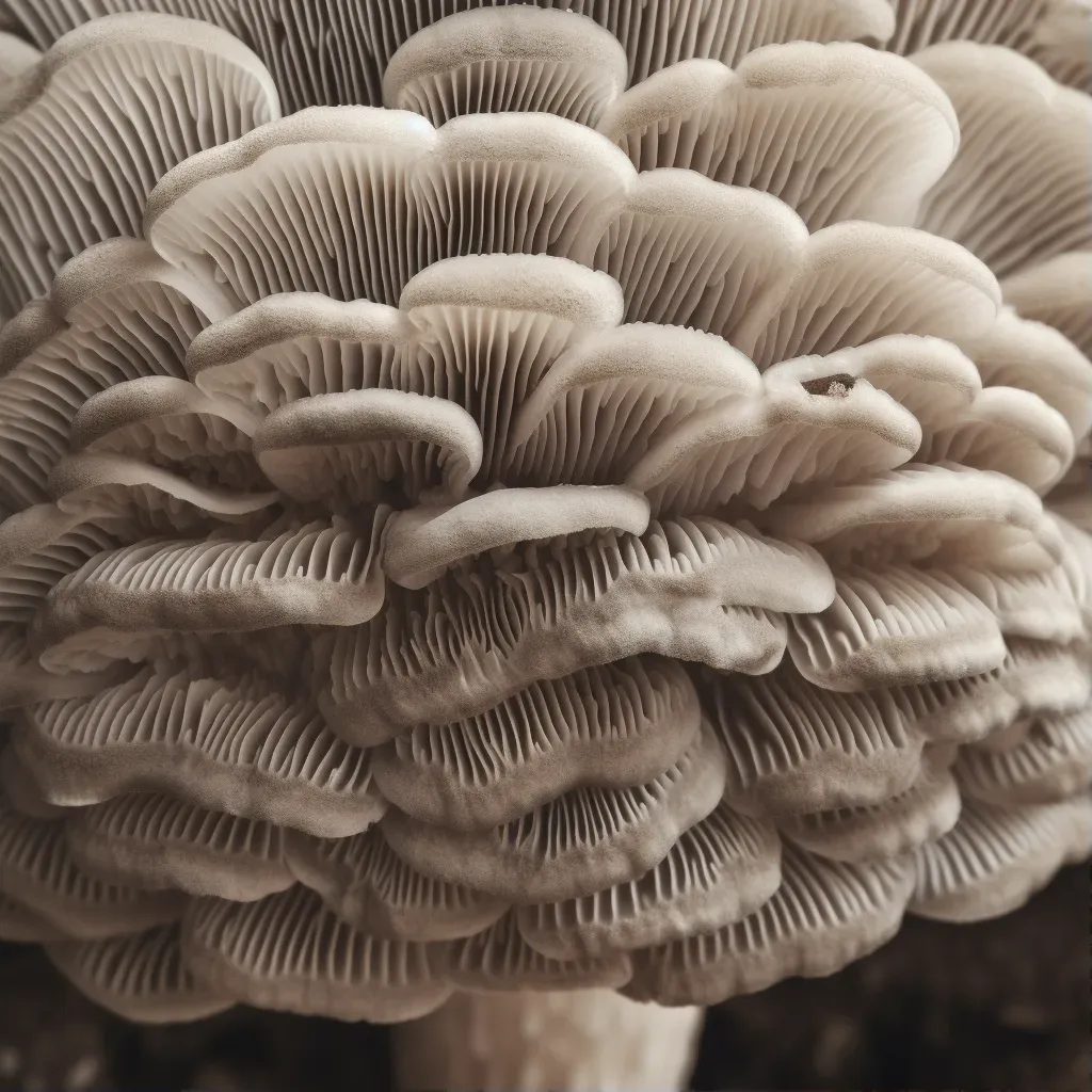 Close-up image showcasing the delicate texture and pattern of mushroom gills - Image 1