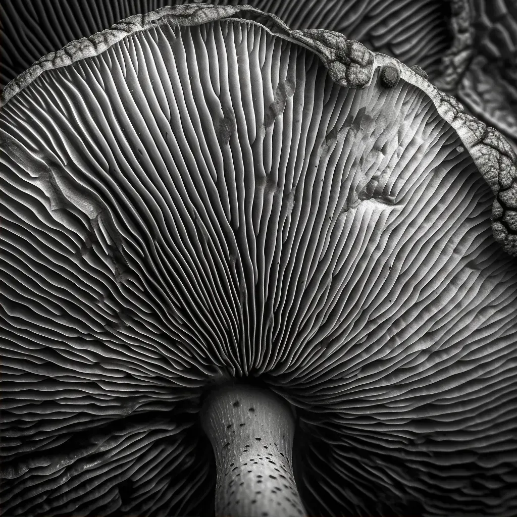 Close-up image showcasing the delicate texture and pattern of mushroom gills - Image 2