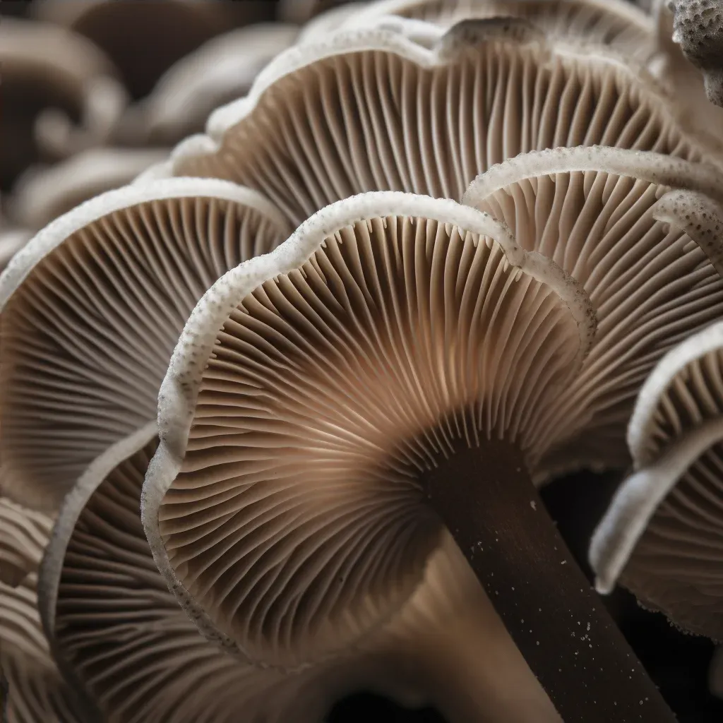 Close-up image showcasing the delicate texture and pattern of mushroom gills - Image 4