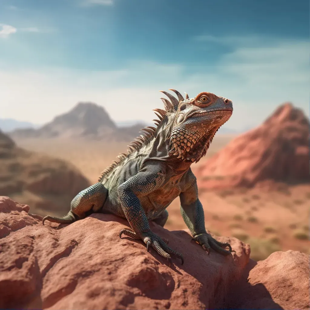 Majestic iguana perched on a rocky cliff in the desert - Image 1