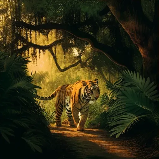 Majestic Bengal tiger walking in the green jungles of India during the golden hour - Image 3