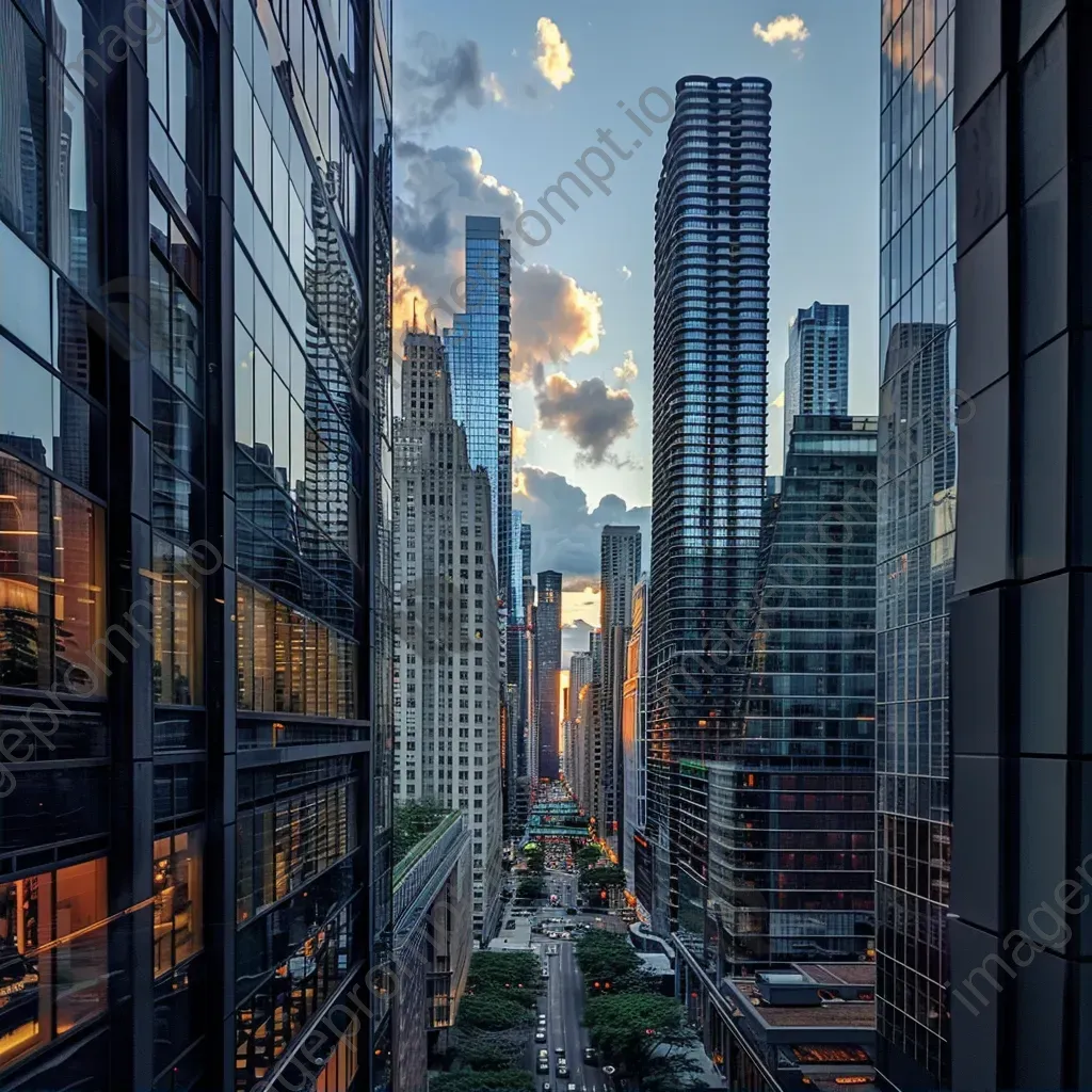 Urban cityscape with towering skyscrapers and busy streets below - Image 2