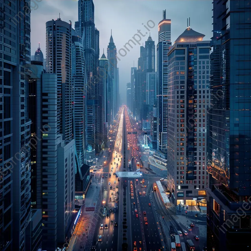 Urban cityscape with towering skyscrapers and busy streets below - Image 4