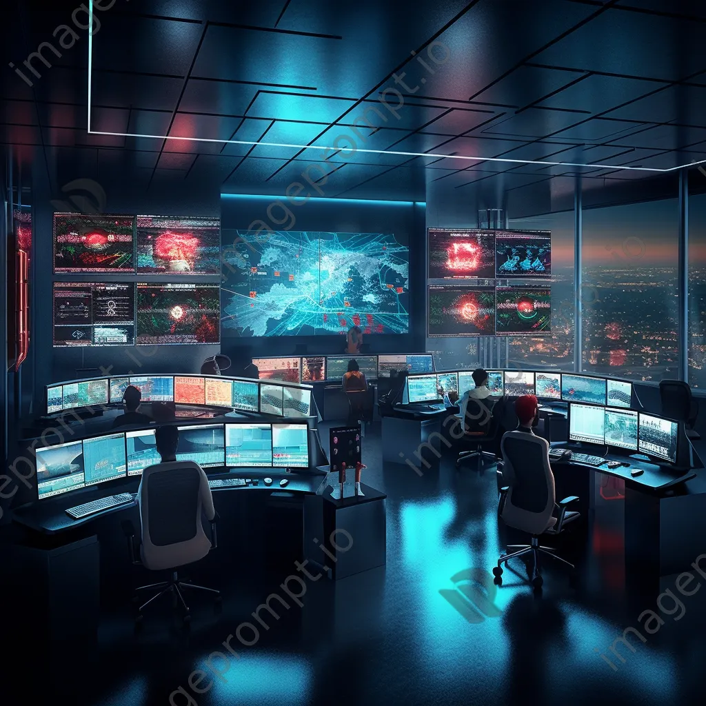 Control room with large screens displaying cloud computing data and analytics. - Image 3