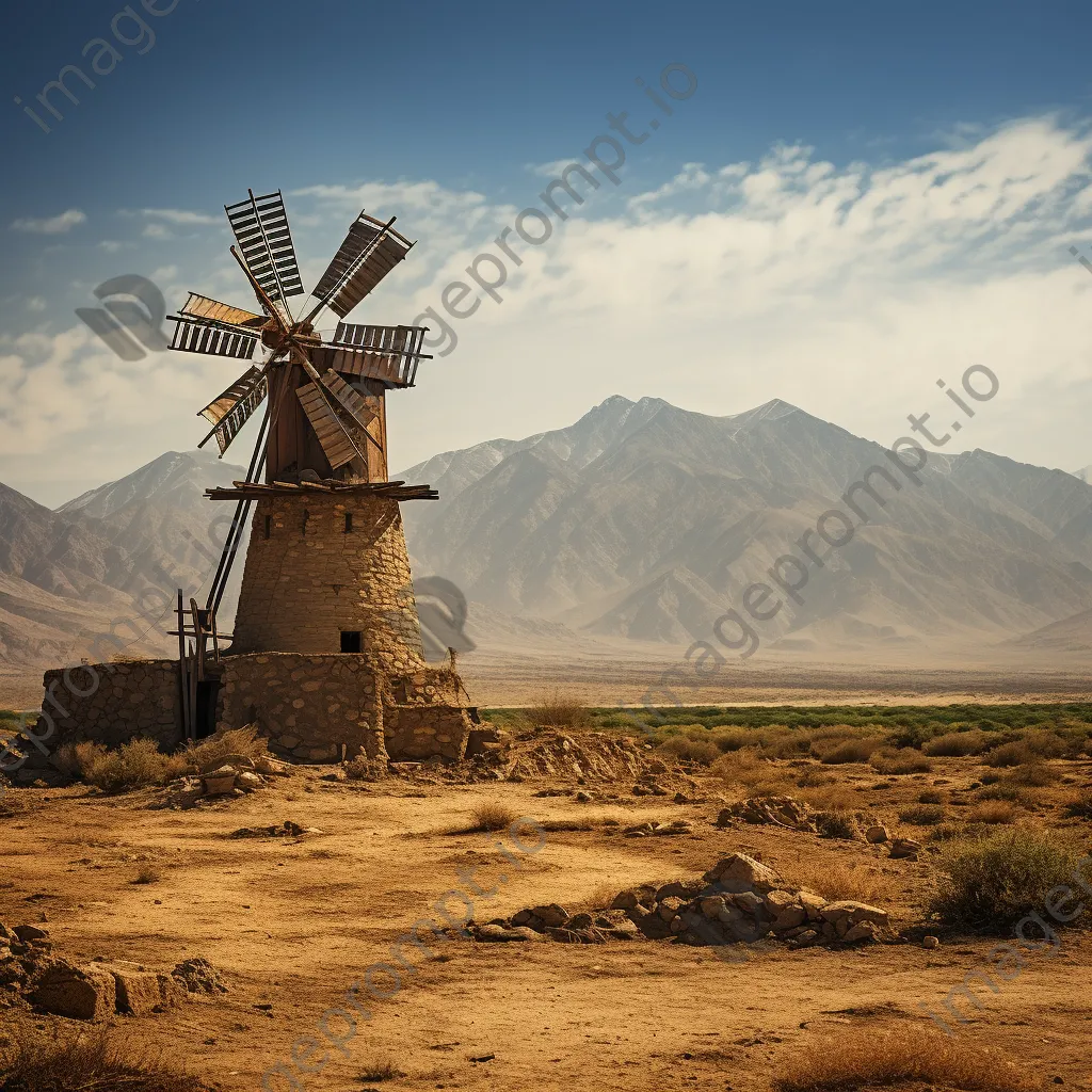 Ancient Persian windmill in arid landscape - Image 1