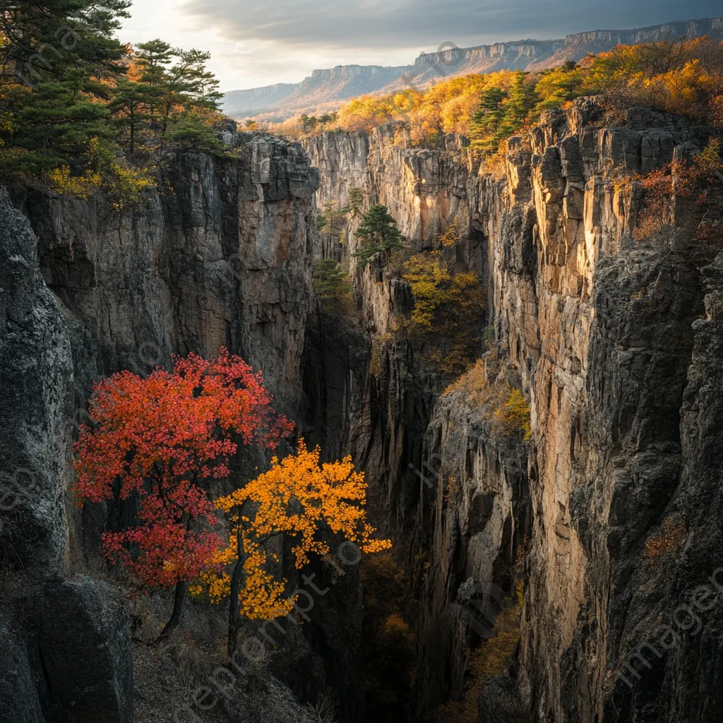 Canyon with autumn foliage and rock formations - Image 2