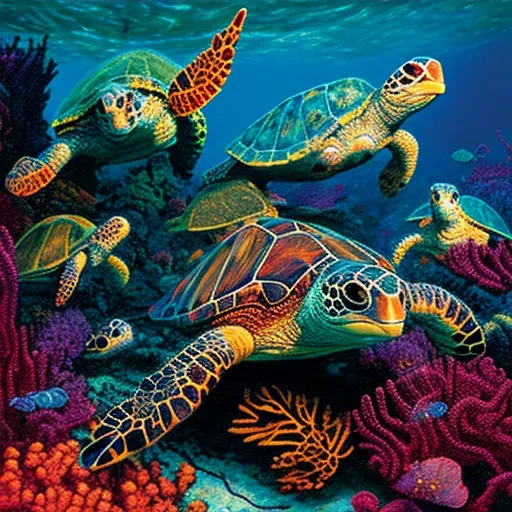 Hawksbill sea turtles swimming in colorful coral reefs in turquoise waters - Image 3