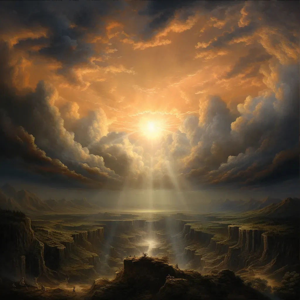 Image showing first sunrise with golden rays piercing through clouds - Image 3