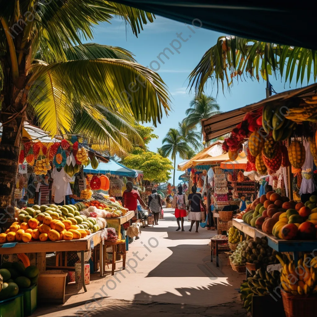 Local marketplace with fresh fruits and handicrafts on a tropical island - Image 1