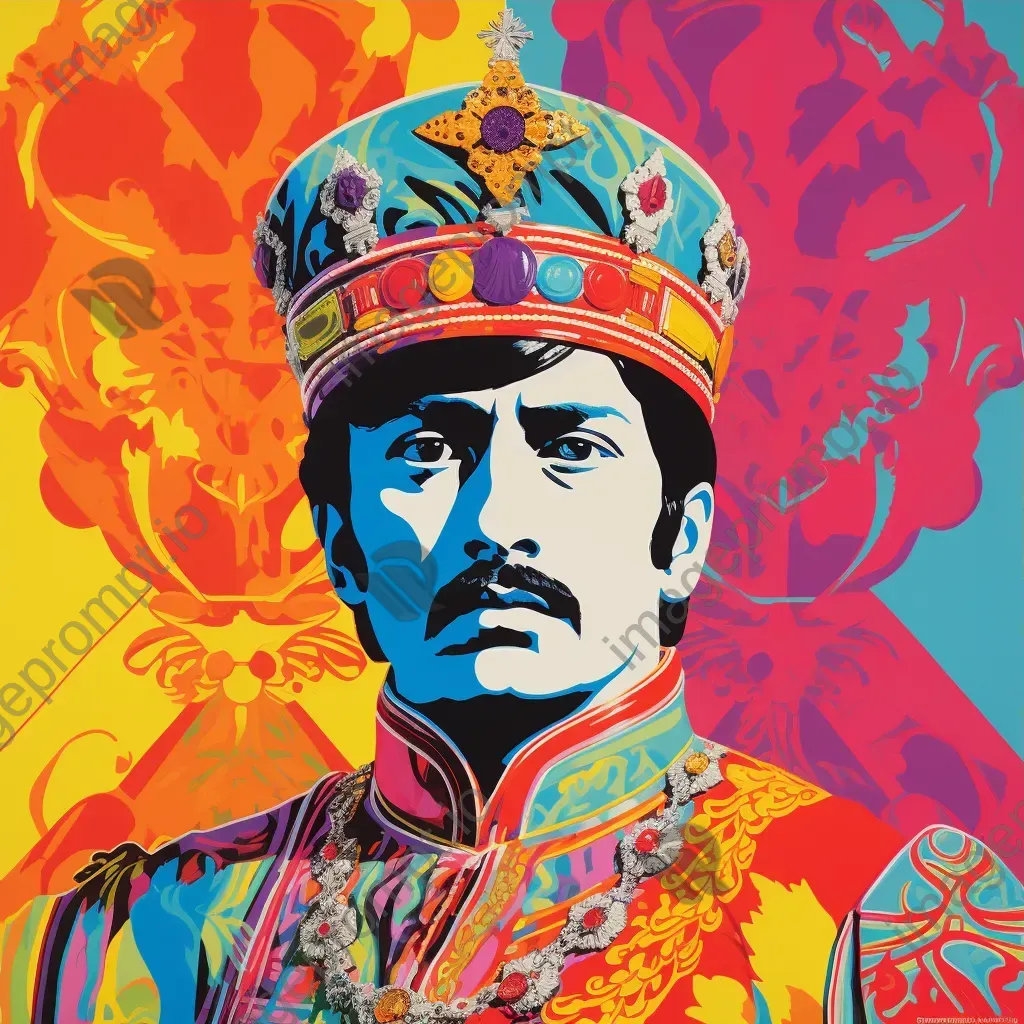 Colourful pop art depiction of Emperor Akbar with geometric patterns and traditional motifs - Image 3