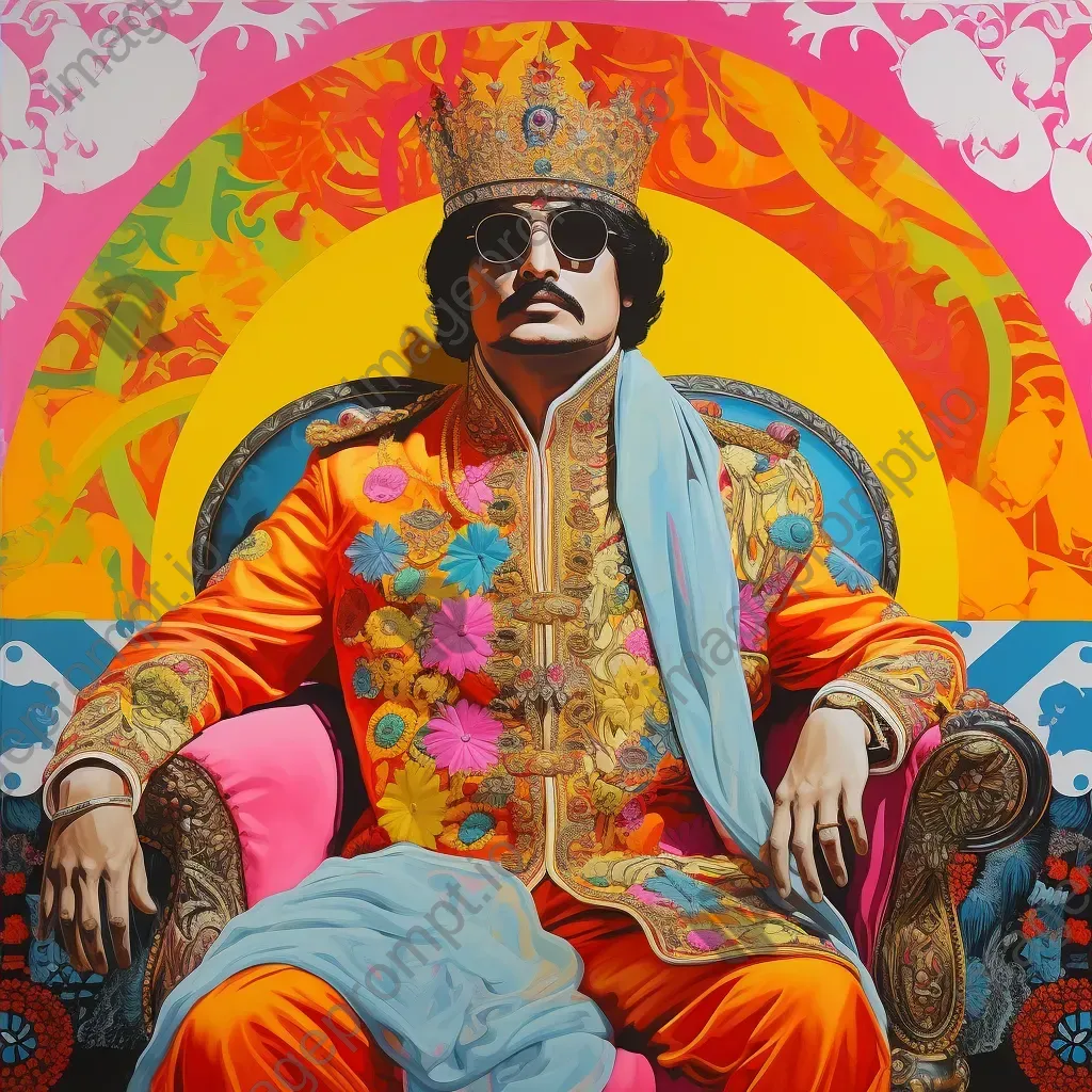 Colourful pop art depiction of Emperor Akbar with geometric patterns and traditional motifs - Image 4