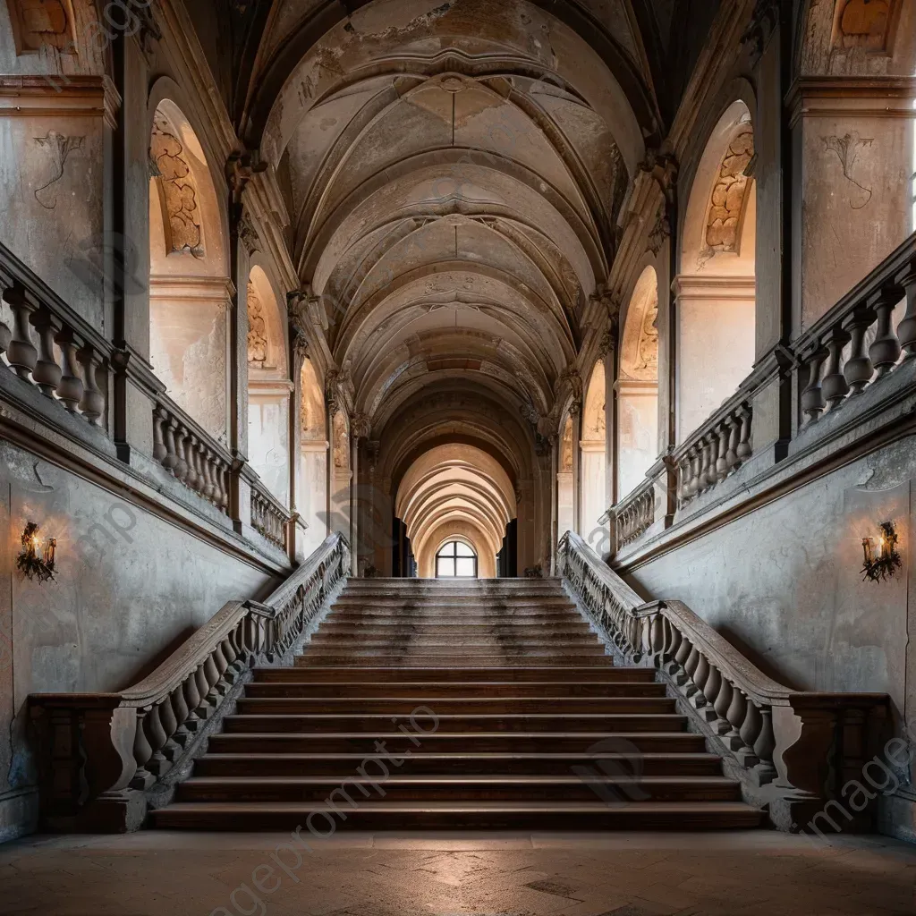 Symmetrical historic castle staircase - Image 1