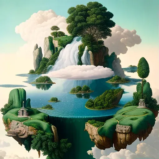 Afterlife landscape with floating islands and waterfalls - Image 1