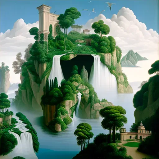 Afterlife landscape with floating islands and waterfalls - Image 4