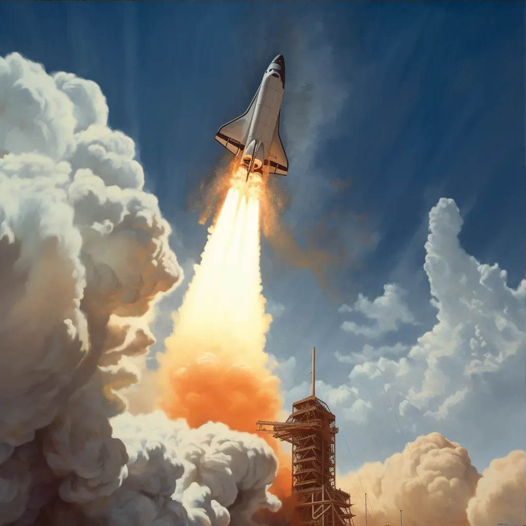 Image showing a space shuttle launch with flames and smoke ascending into the clear blue sky - Image 3