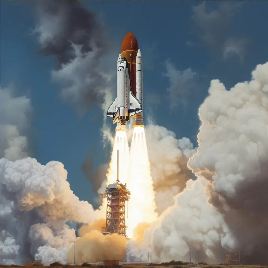 Image showing a space shuttle launch with flames and smoke ascending into the clear blue sky - Image 4