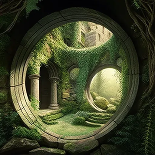 Secret Garden - Hidden behind mossy stone wall, ivy-covered archways, central sundial - Image 2