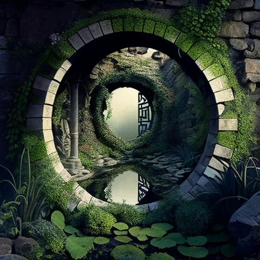 Secret Garden - Hidden behind mossy stone wall, ivy-covered archways, central sundial - Image 3