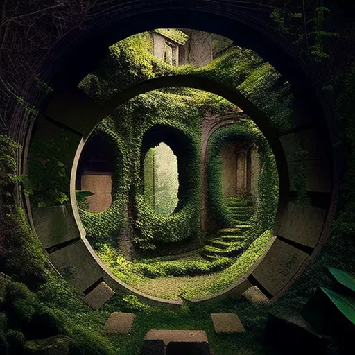 Secret Garden - Hidden behind mossy stone wall, ivy-covered archways, central sundial - Image 4