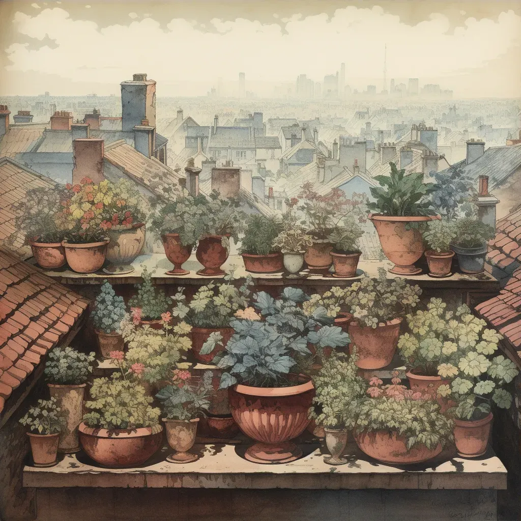 Rooftop garden with blooming flowers overlooking city skyline - Image 3