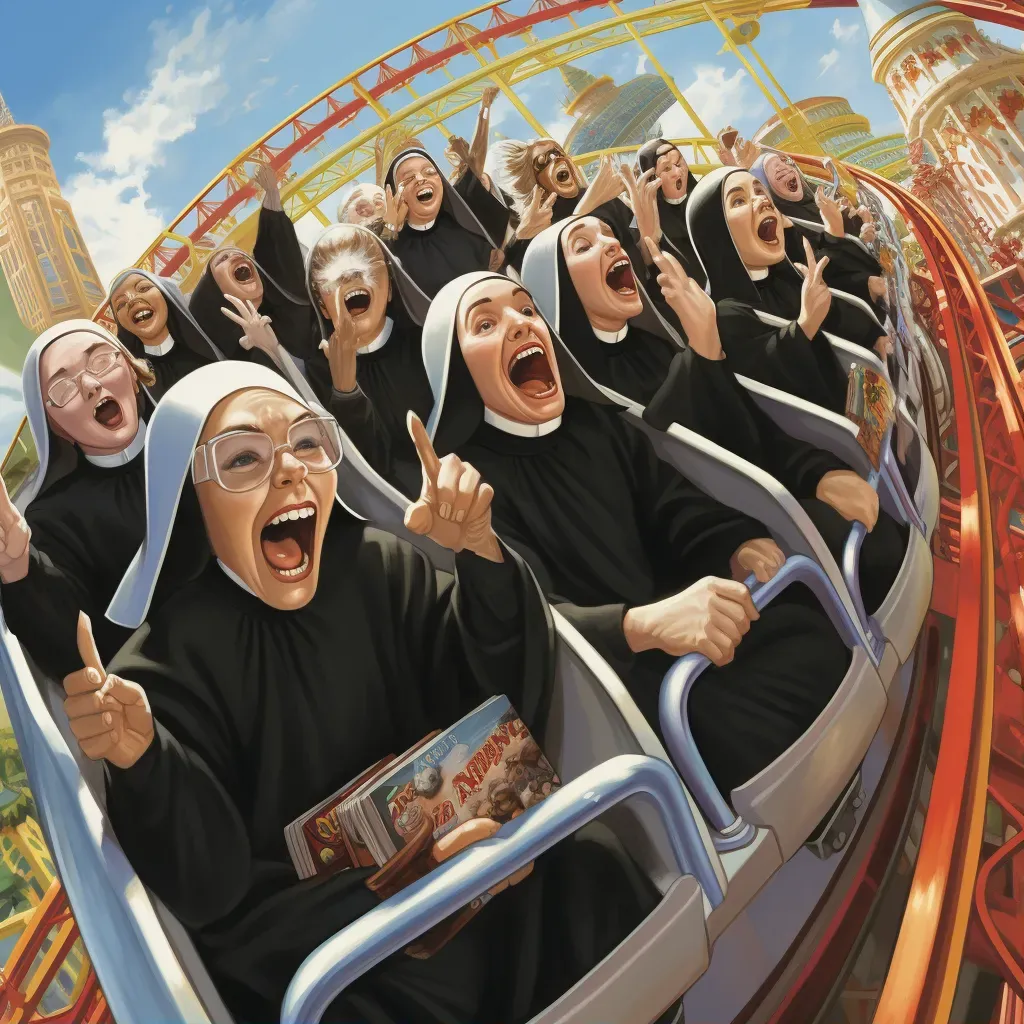 Nuns enjoying roller coaster ride at amusement park - Image 1