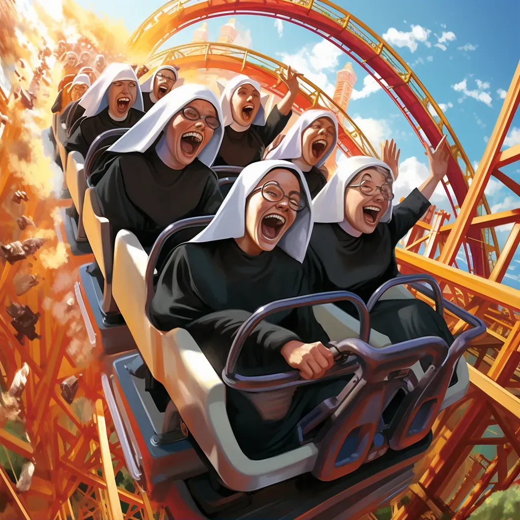 Nuns enjoying roller coaster ride at amusement park - Image 2