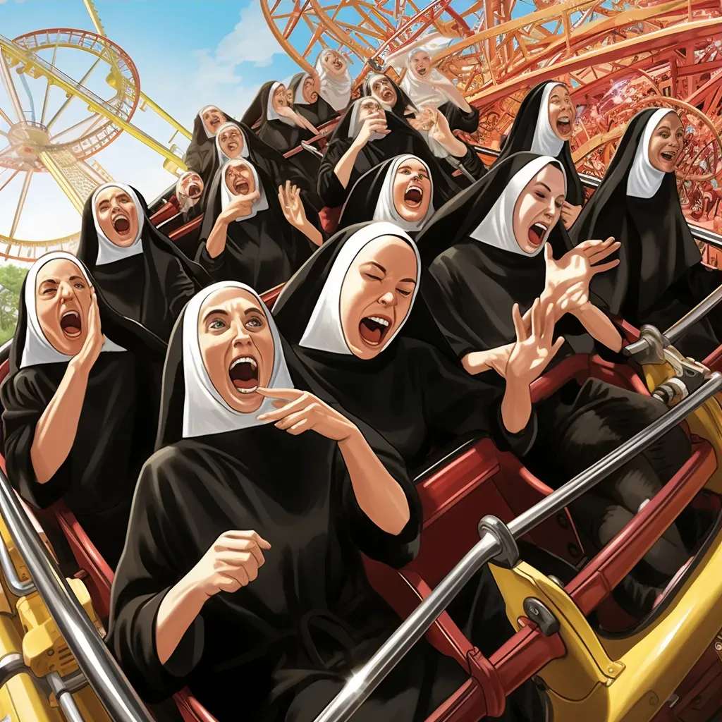 Nuns enjoying roller coaster ride at amusement park - Image 3