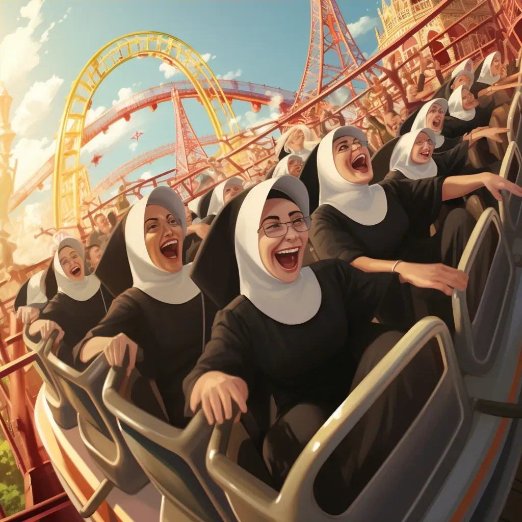 Nuns enjoying roller coaster ride at amusement park - Image 4