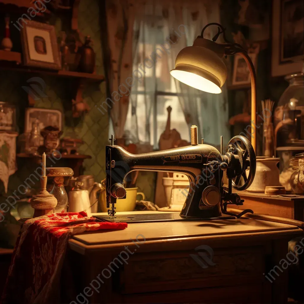 Vintage sewing machine placed at the center of a cozy craft room - Image 1