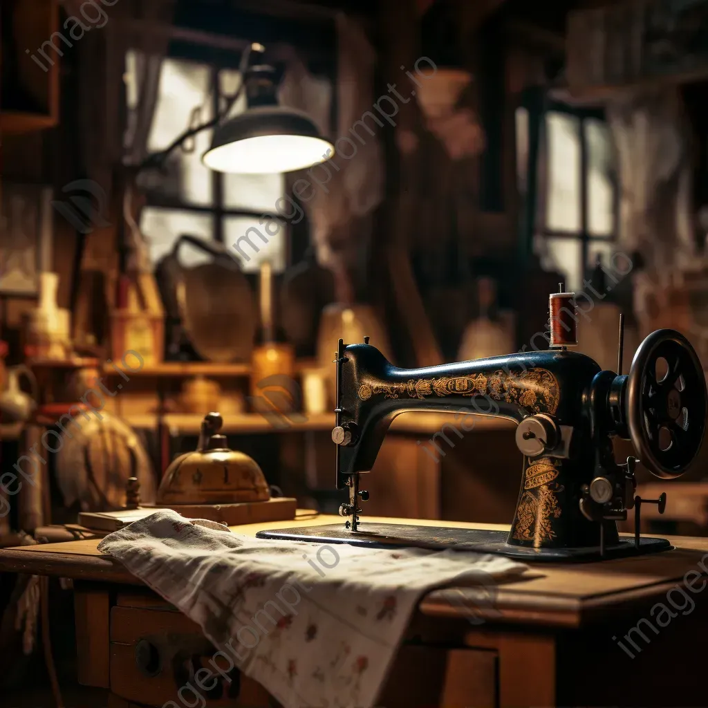 Vintage sewing machine placed at the center of a cozy craft room - Image 2