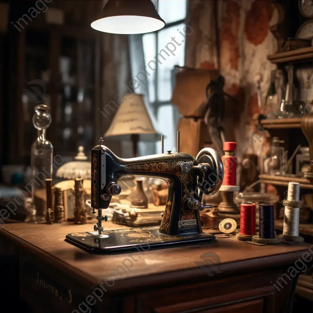 Vintage sewing machine placed at the center of a cozy craft room - Image 3